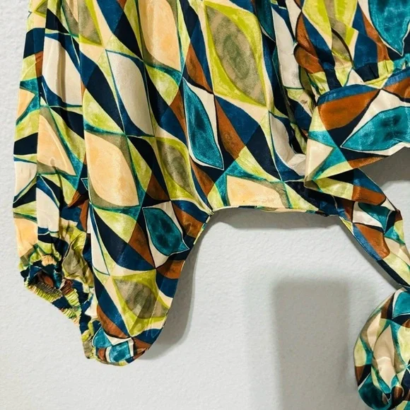 Zara Multicolored Round Neck Bohemian Printed Open Back Tied Top Sz M - Picture 15 of 15